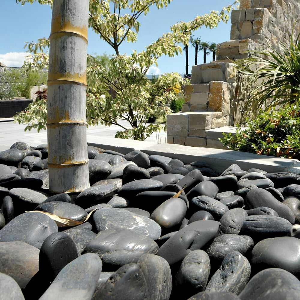 Ciottoli nero ebano pietre naturali decorativi giardini aiuole vasi *** misura 40/60, formato 25 kg, confezione 1
