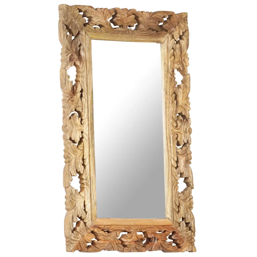 Specchio Intagliato a Mano 80x50 cm in Legno Massello di Mango