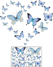 Decorazione di Parete a Luce Nera Premium - 25 Sticker 3D Farfalle - Blu - Camera da Letto Festa Giardino - Decorazione di Parete - Luce a Incandescenza.