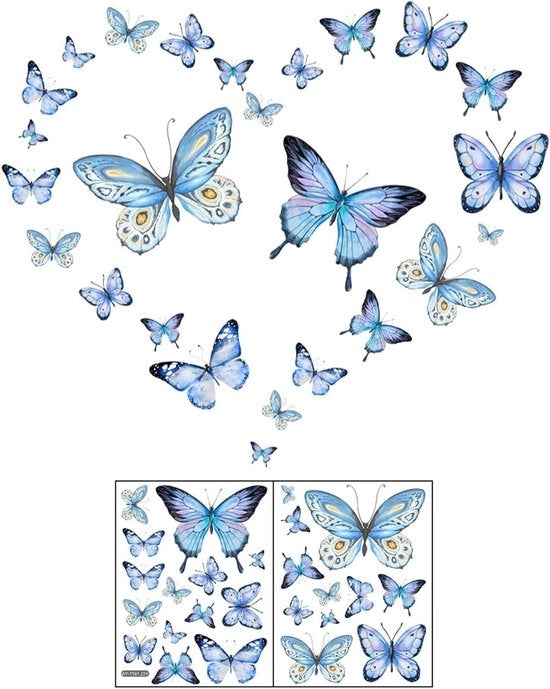 Decorazione di Parete a Luce Nera Premium - 25 Sticker 3D Farfalle - Blu - Camera da Letto Festa Giardino - Decorazione di Parete - Luce a Incandescenza.