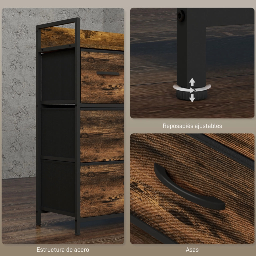 Cassettiera Tessuto con 4 Cassetti e Struttura in Acciaio Stile Industriale per Soggiorno ¨C zephmum ¨C 60x29x85 Marrone