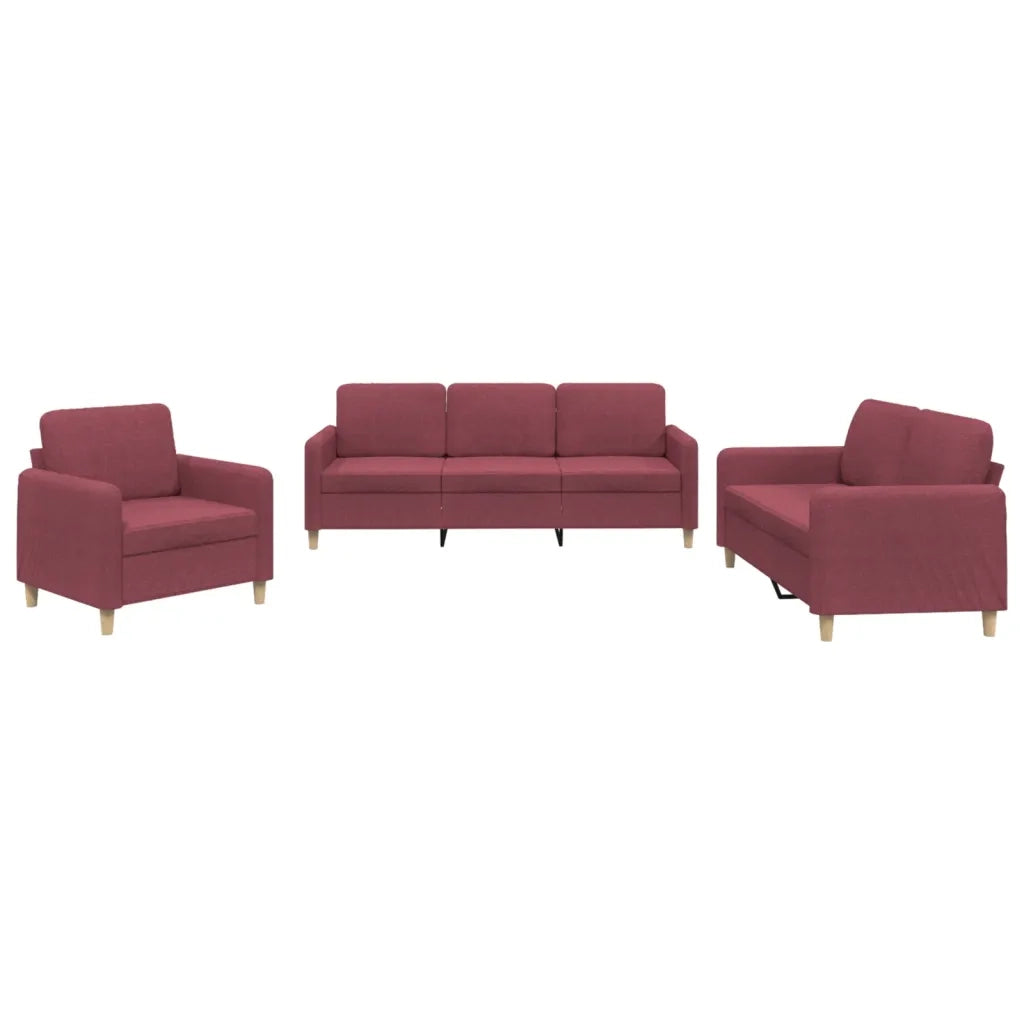 Set di Divani 3 pz con Cuscini Rosso Vino in Tessutocod mxl 107211