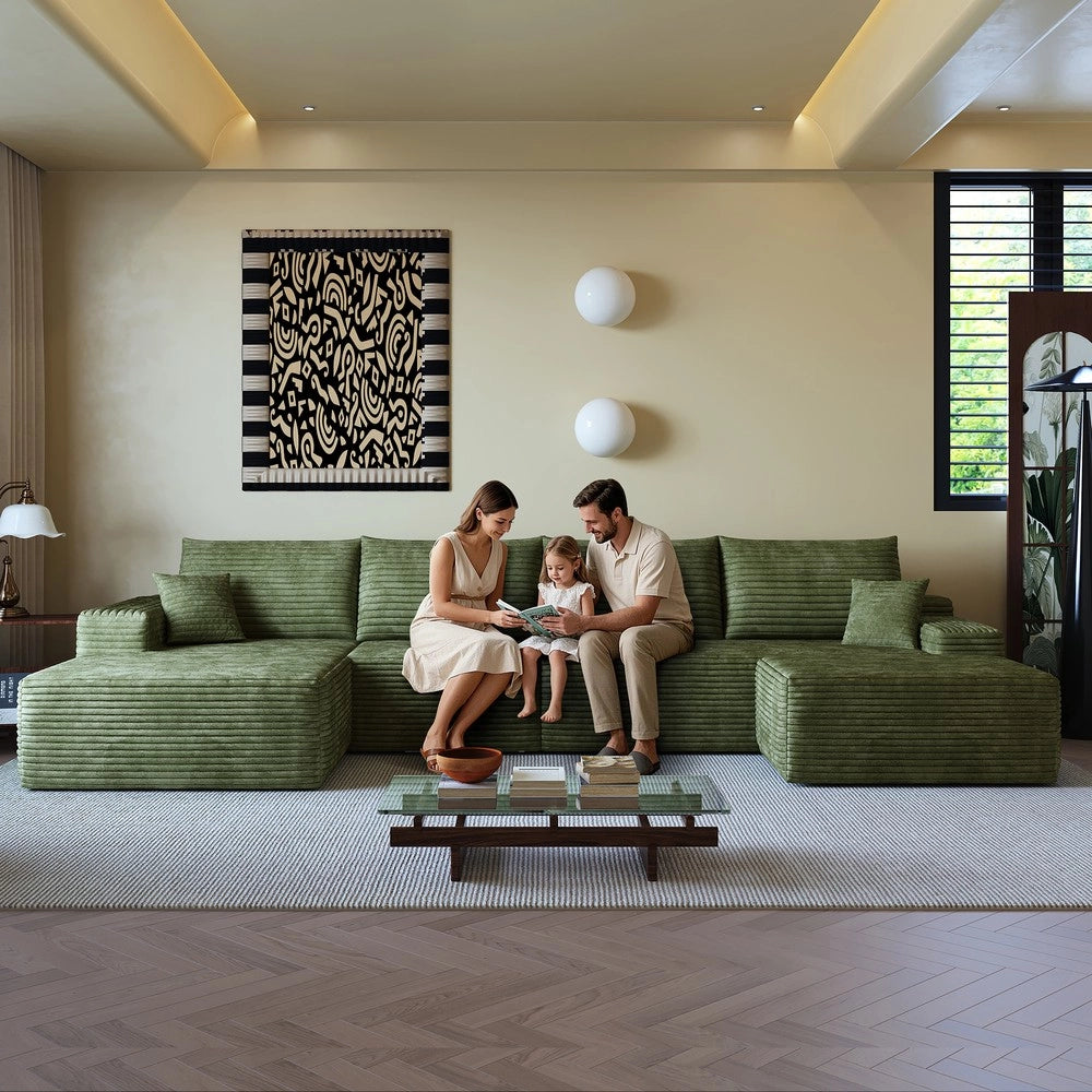 Divano angolare con Chaise Longue ¨C Minimal ¨C verde velluto 340cm
