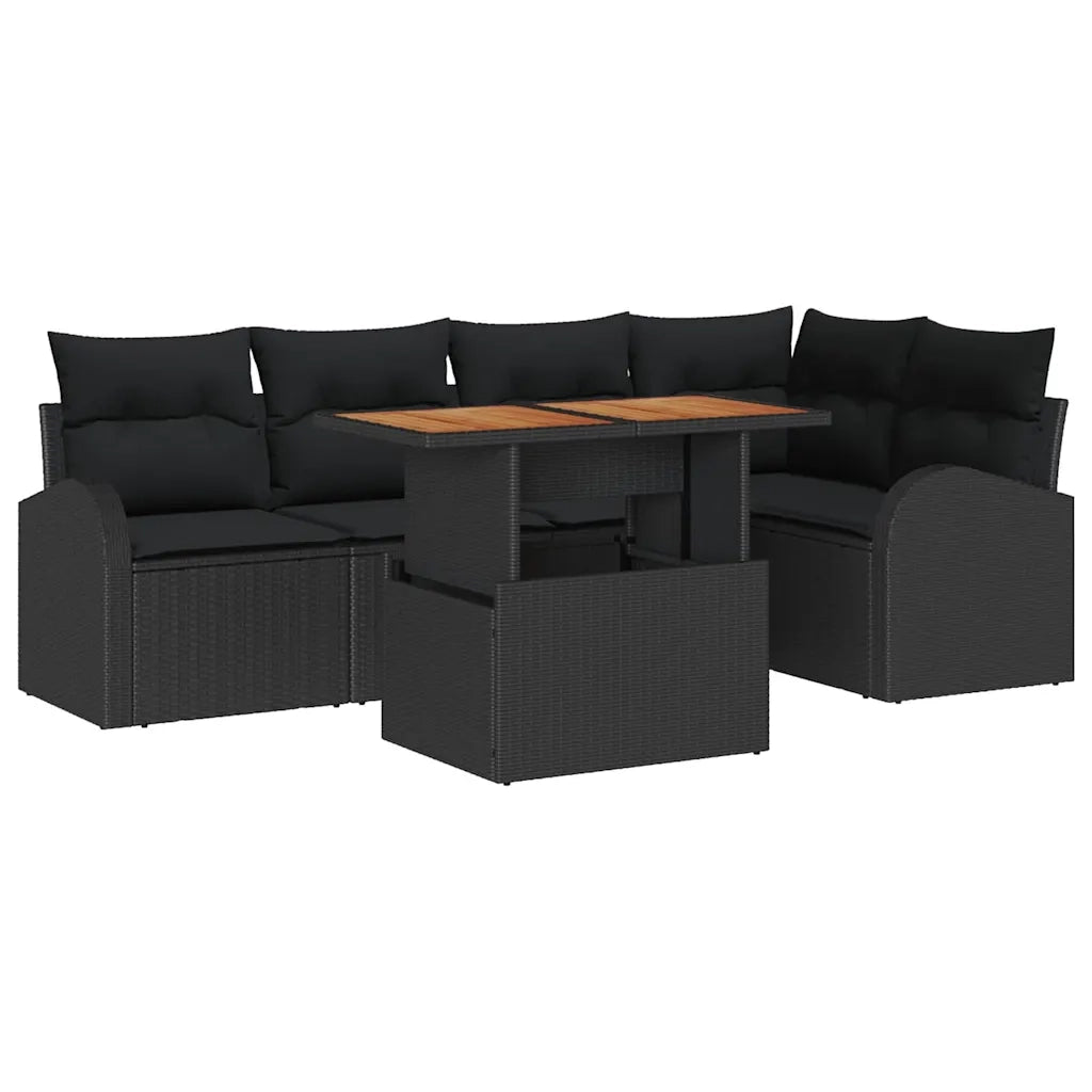 Set Divano da Giardino con cuscino 6 pcs Nero