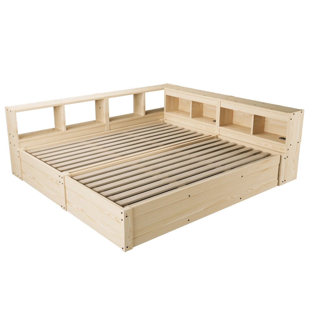 Letto multifunzionale 90/180x200 cm con LED, prese integrate e contenitore