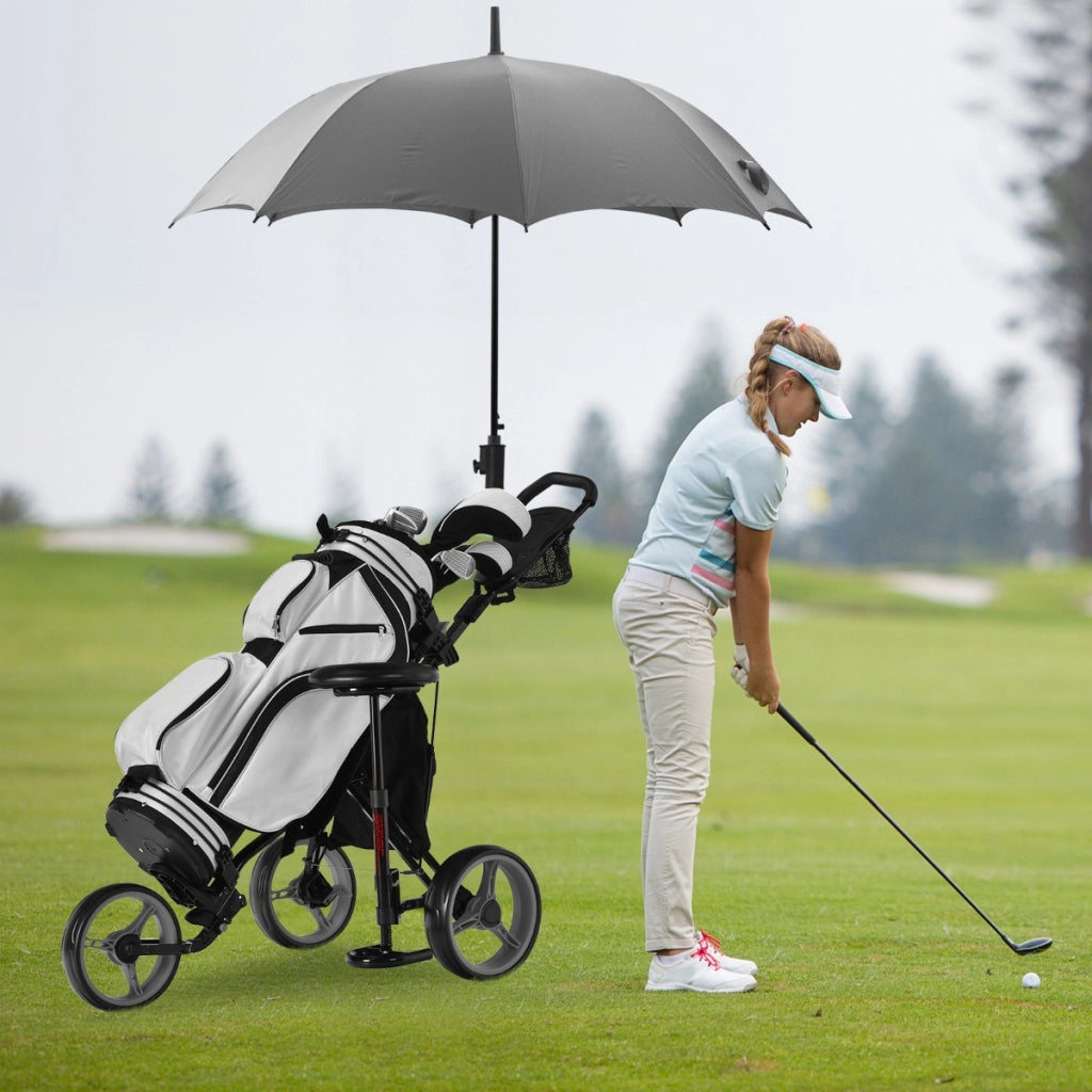 Carrello da golf pieghevole con 3 ruote e altezza regolabile, Carrello da golf con porta ombrello e sedile Grigio-Golf