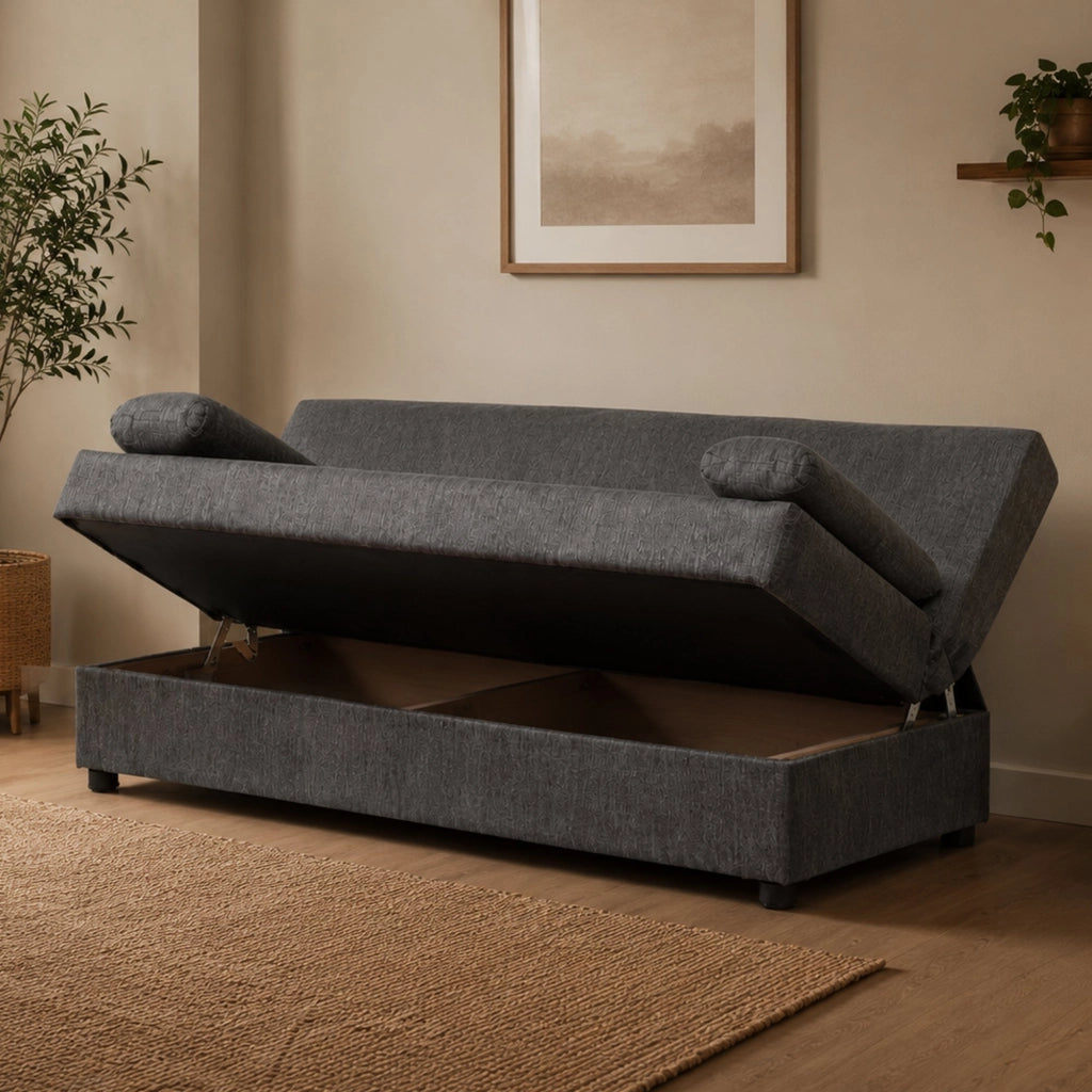 Apicella, Divano Letto 3 Posti Contenitore, 181x81 cm Marrone