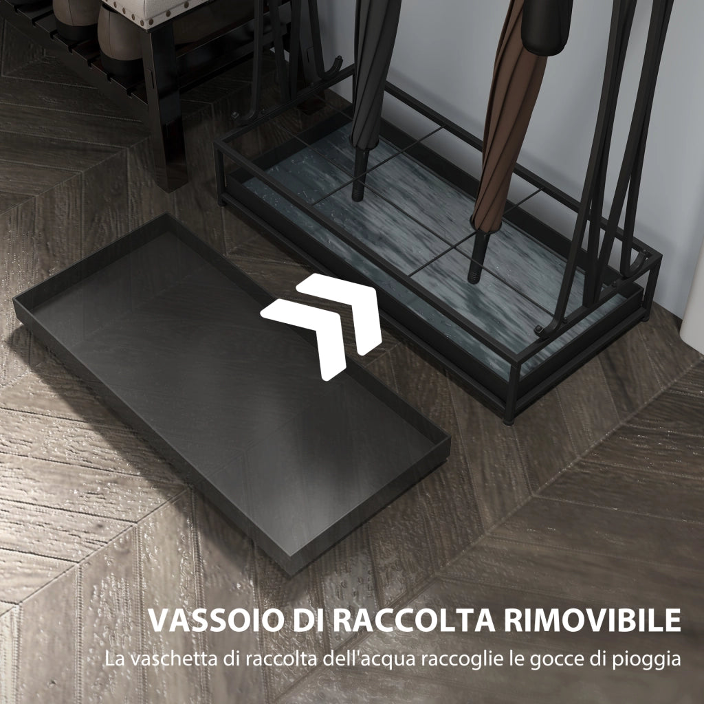 Portaombrelli con Vaschetta per l'Acqua ¨C zephmum ¨C Nero, Acciaio, 50x24x68 cm