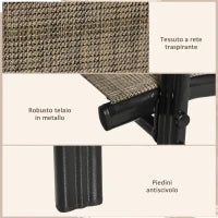Sedie da Giardino Set 6 Pezzi, Sedie da Esterno Impilabili in Metallo e Tessuto Traspirante, Marrone