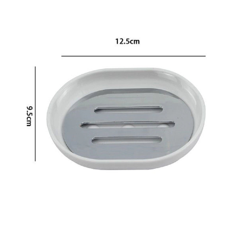 Trade Shop - Piattino Porta Sapone Saponetta Bianco Silver Accessori Bagno 12.5x9.5 Cm 69464 -