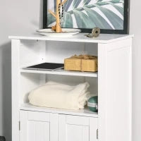 kleankin Mobile Bagno con Mensole Regolabili e Armadietto 2 Ante, Mobiletto Bagno Multiuso in Legno, Bianco, 50x30x93cm