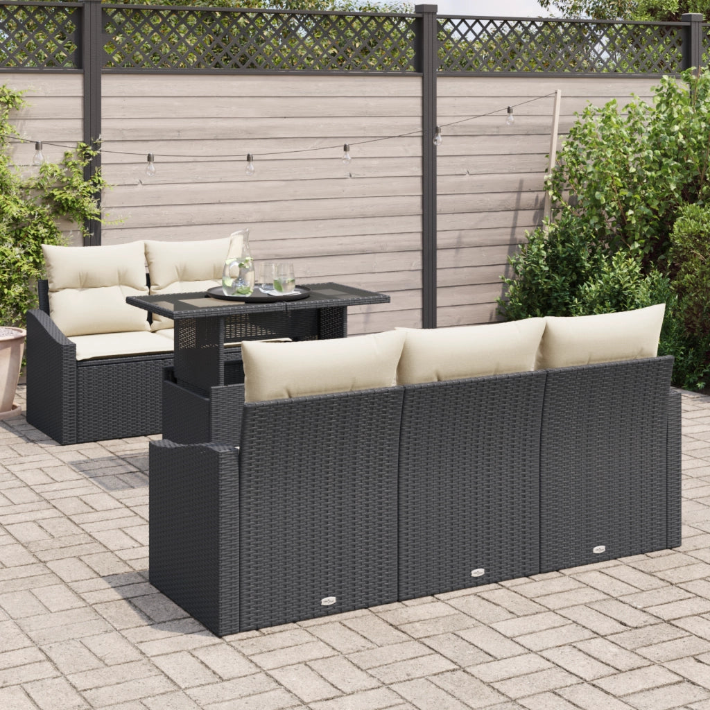 Set Divano da Giardino da 6 Pezzi con Cuscini Nero Polyrattan