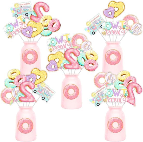 24 donut centerpiece per cento di compleanno per bambine - decorazioni da tavola dolci tema donut - accessori da tavola per festa rossi e rosa decorazioni da tavola compleanno