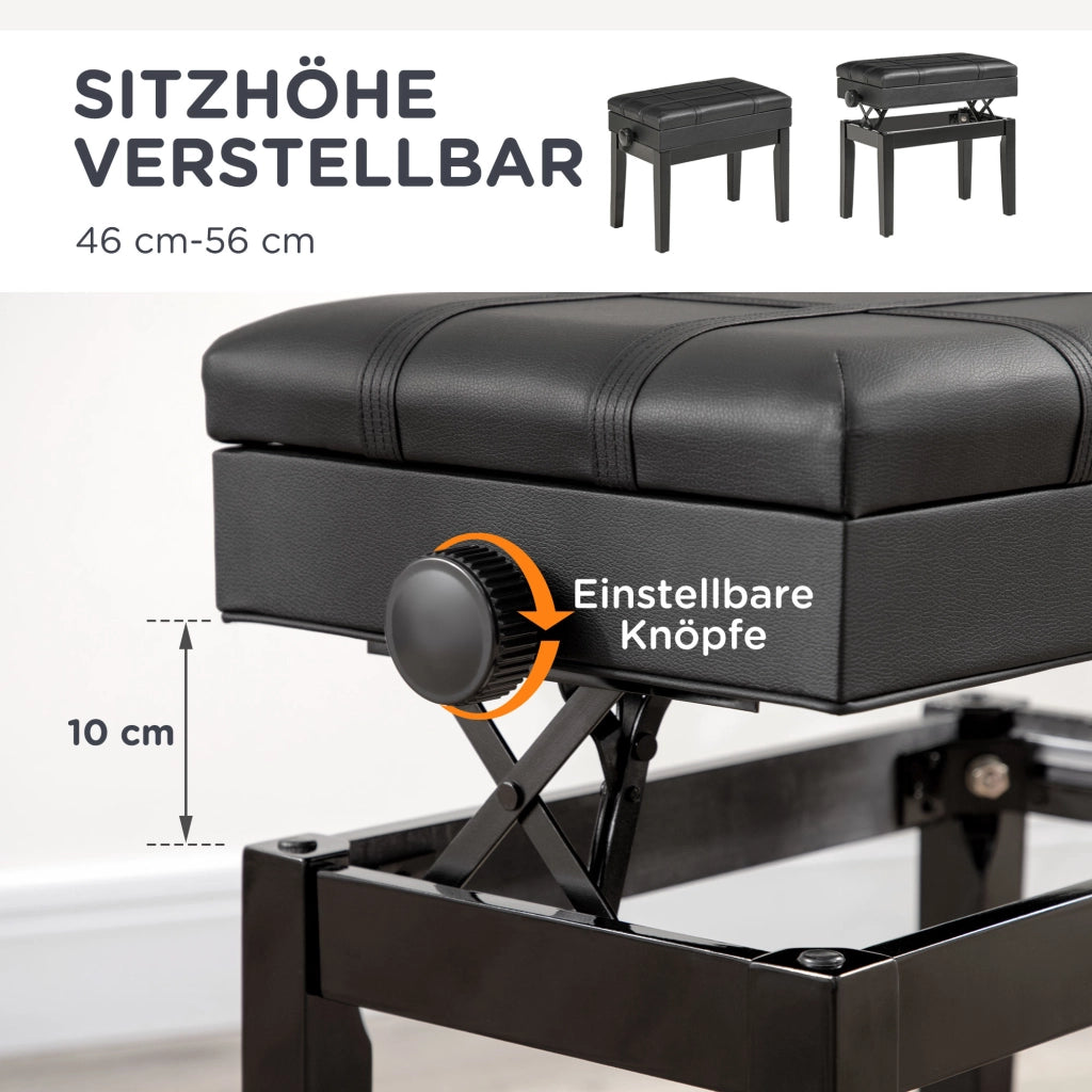 PANCHINA PER PIANOFORTE regolabile con vano contenitore 63x35x46-56 cm nero