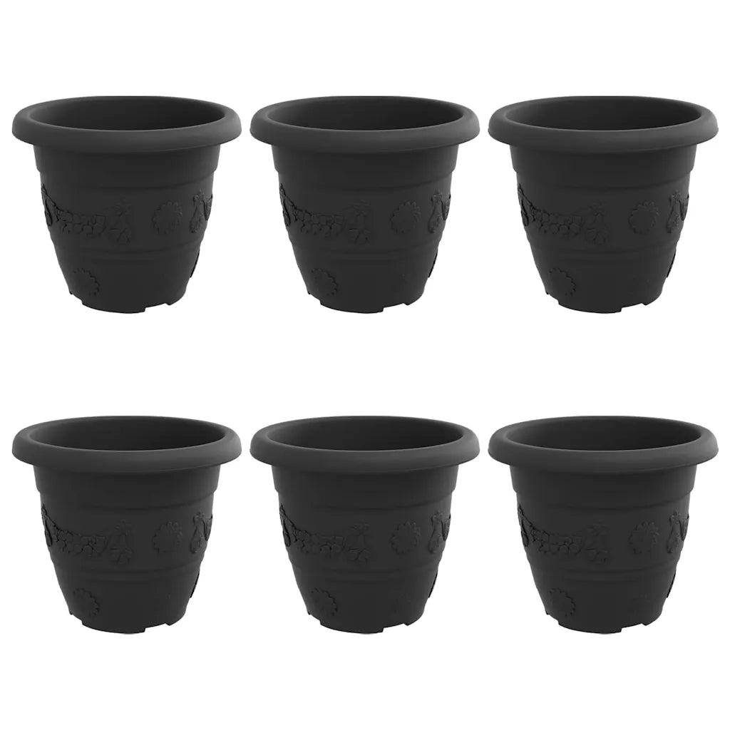 Vaso Rotondo per Fiori 6 pcs Nero Ø 22 x 18 cm Plastica 42020284