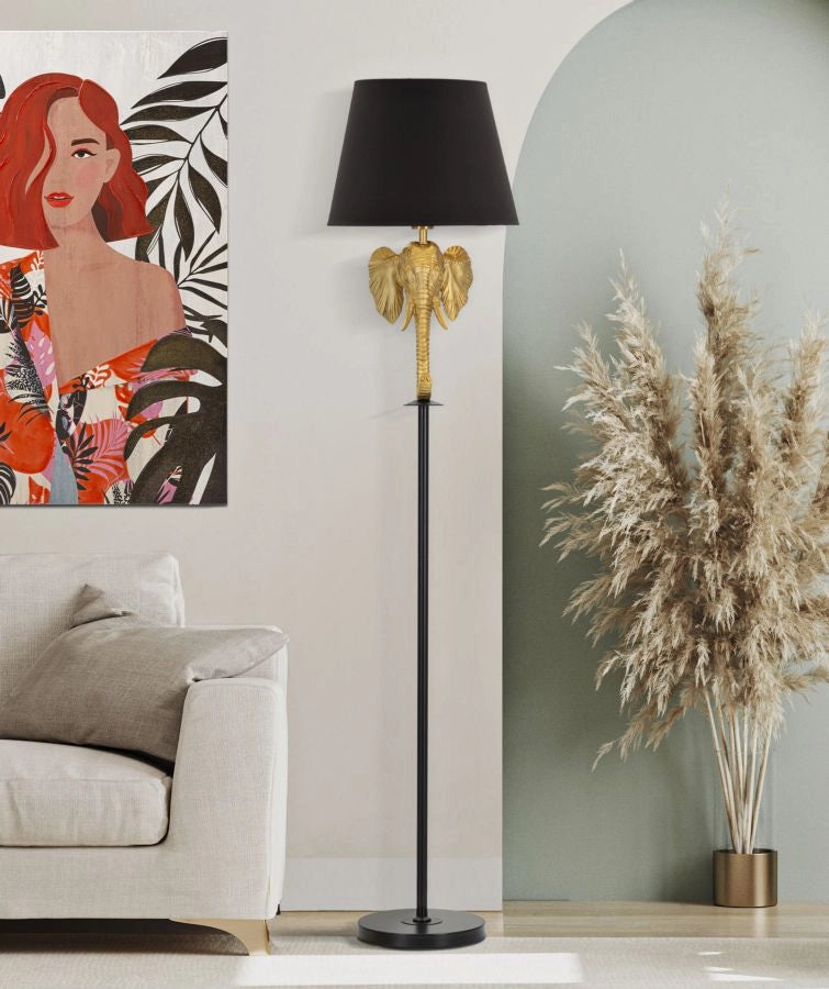 Lampada da Terra Elefante in Metallo e Tessuto - Design Unico Ø 37x164 cm