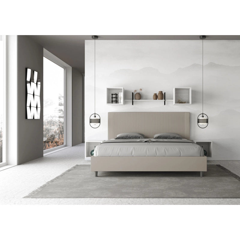 Letto imbottito Matrimoniale 190x190 cm Goya - Similpelle,Tortora,Con rete