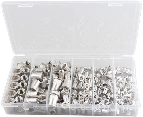 Kit di Assortimento di Viti a Clessidra in Alluminio - M3 M4 M5 M6 M8 M10 - Viti a Clessidra a Testa Piana con Inserto a Schroefdraad e Nut