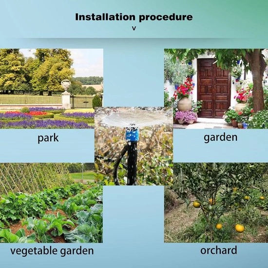 Set di irrigazione multifunzionale per giardino - 20-getti con pennello per terra per irrigazione automatica a 360°