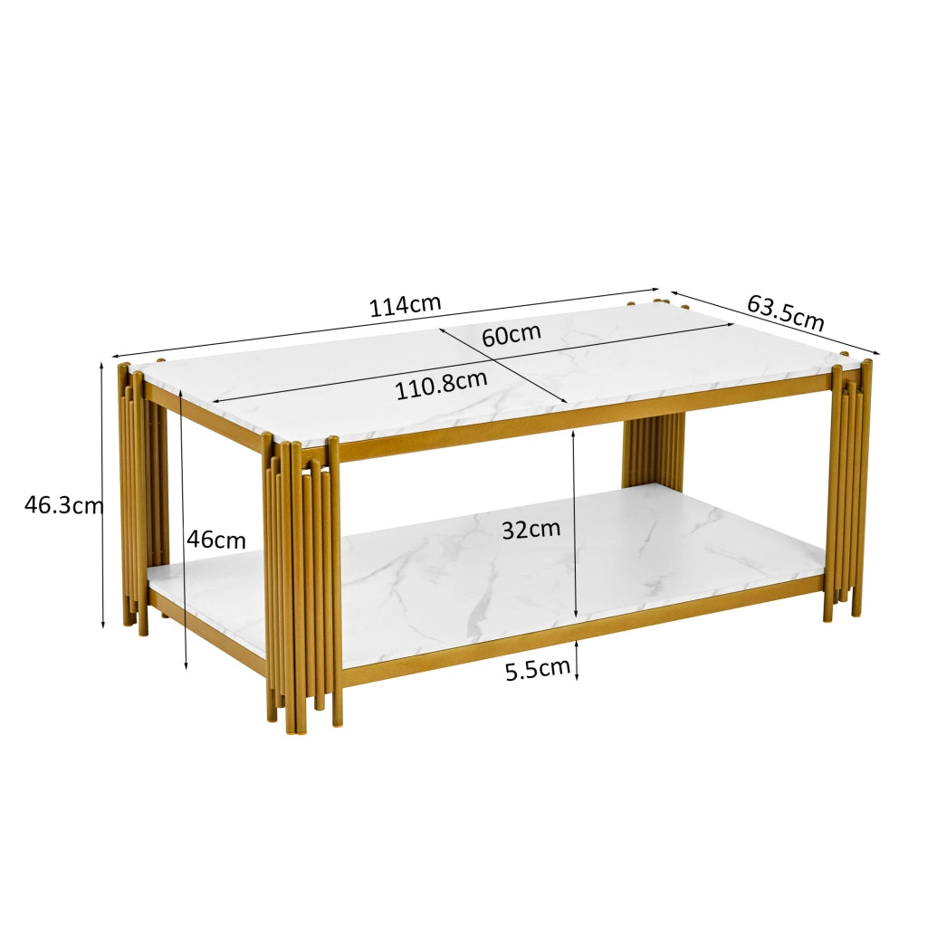 TAVOLINO DA SALOTTO Rettangolare H46/B1140/T64 cm in MDF e metallo, Oro/Bianco