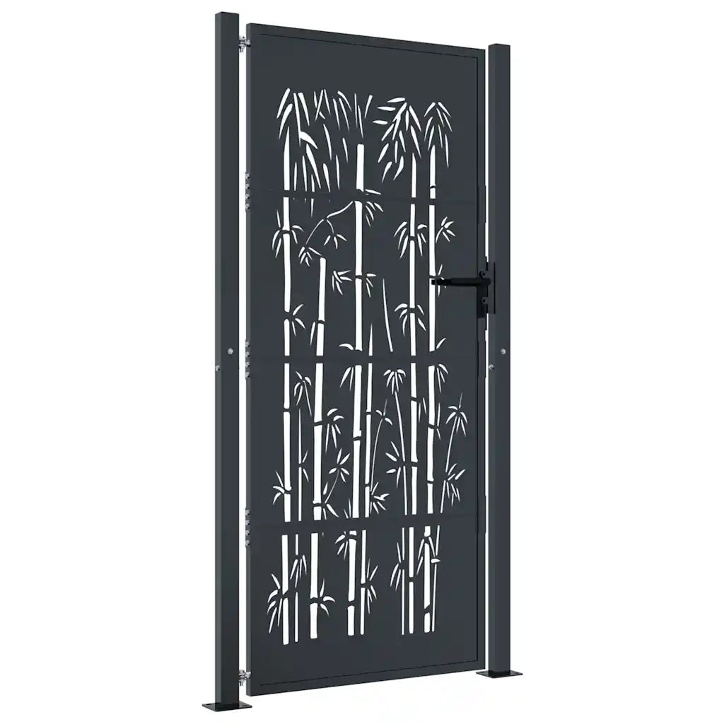 Cancello da giardino-Porta da giardino antracite 105x180 cm in acciaio e bamb¨´