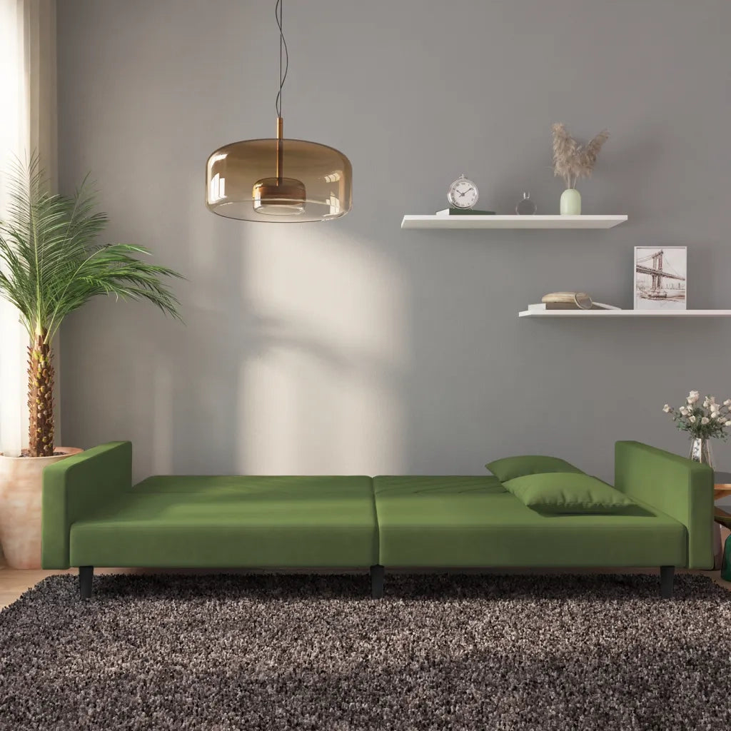 Divano letto | Sof¨¤ letto | Letto singolo a 2 Posti con 2 Cuscini Verde Scuro in Velluto