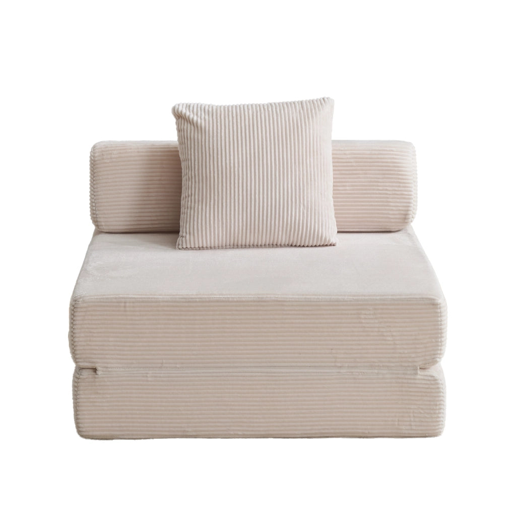 DIVANO LETTO DA TERRA PIEGHEVOLE IN CORDUROY BIANCO
