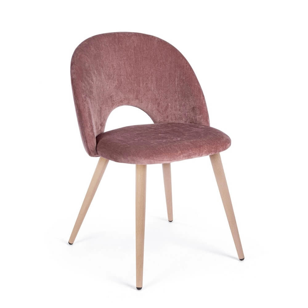 Set di 4 Sedie Imbottite in Velluto con Gambe Effetto Legno - MARINA