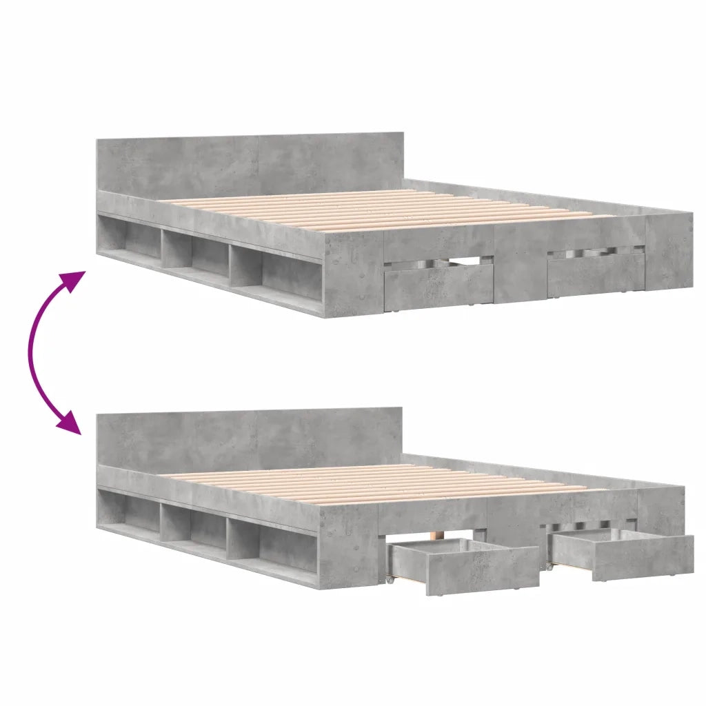 vidaXL Giroletto Cassetti Grigio Cemento 120x200 cm Legno Multistrato