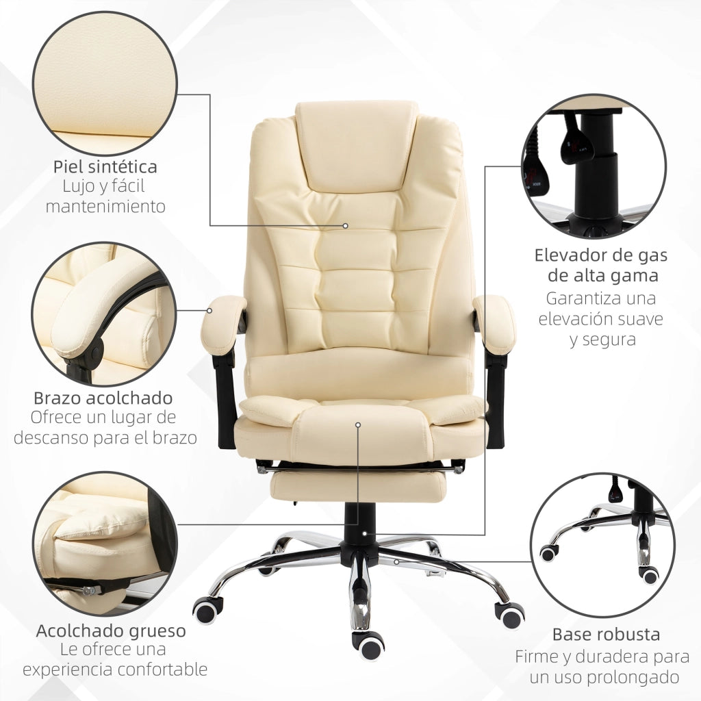 Sedia da Ufficio Girevole Regolabile in Altezza ¨C zephmum ¨C PU e Braccioli Crema