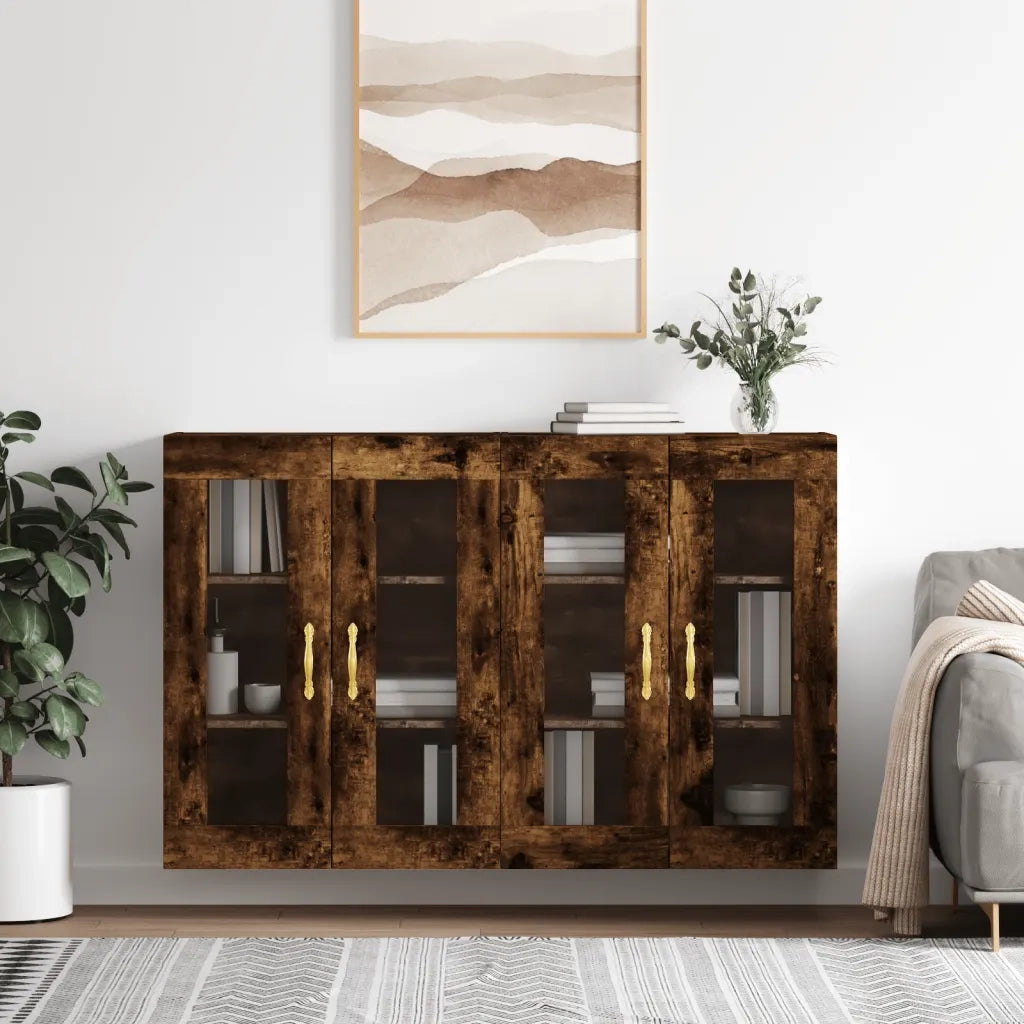 Armadietti a Parete 2 pz Rovere Fumo in Legno Multistratocod mxl 118077