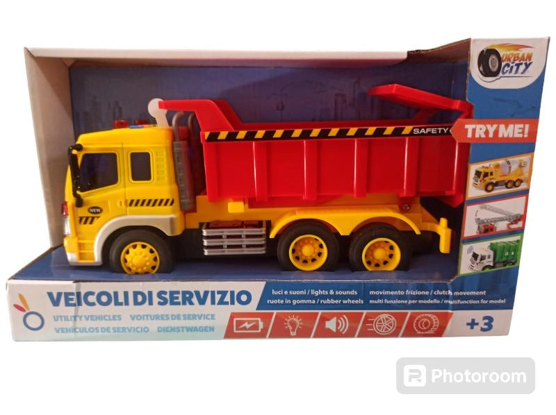 Veicolo,Urban City,Veicoli di servizio,Camion con cassone con luci ,suoni e movimento a frizione,Hungary Toy,Eta 3+