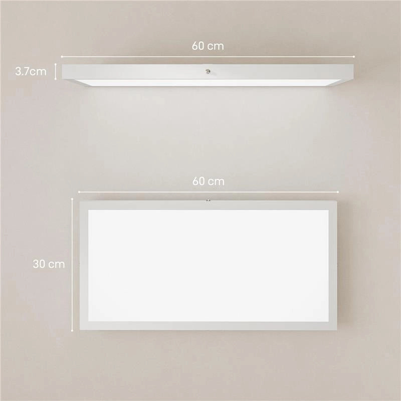 SET 2 PLAFONIERE LED SOTTILI E MINIMAL CON COLORE REGOLABILE, IN ACCIAIO E PLASTICA, 60X30X3.7 CM, BIANCO