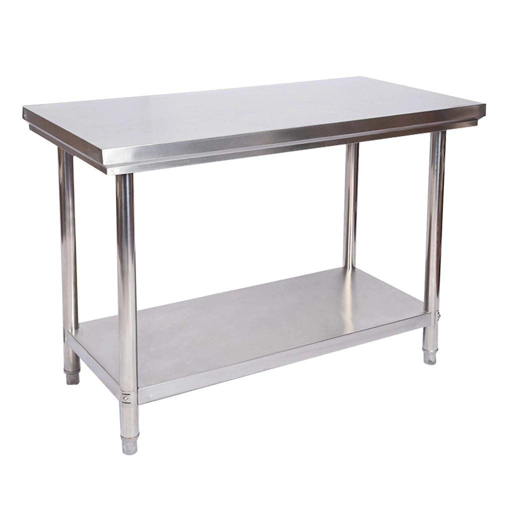 Tavolo da lavoro in acciaio inox 120 x 60 x 85 cm con ripiano inferiore e piedi regolabili