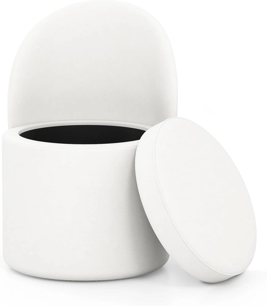 Pouf Contenitore, Sgabello Imbottito in Velluto Sintetico con Schienale e Seduta Imbottita, Portata fino a 150 kg, Sgabello Rotondo con Spazio di Archiviazione, Pouf Moderno per Soggiorno