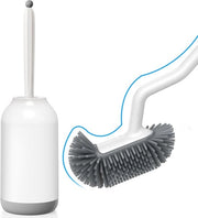 Set di spazzola per il water con manico siliconizzato: spazzola per il water flessibile con spazzola per l'orlo - set di appoggio per spazzola per il water veloce asciugatura per accessori da bagno - spazzola per il water appesa bianca senza perforazione