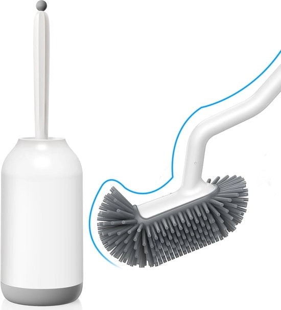 Set di spazzola per il water con manico siliconizzato: spazzola per il water flessibile con spazzola per l'orlo - set di appoggio per spazzola per il water veloce asciugatura per accessori da bagno - spazzola per il water appesa bianca senza perforazione