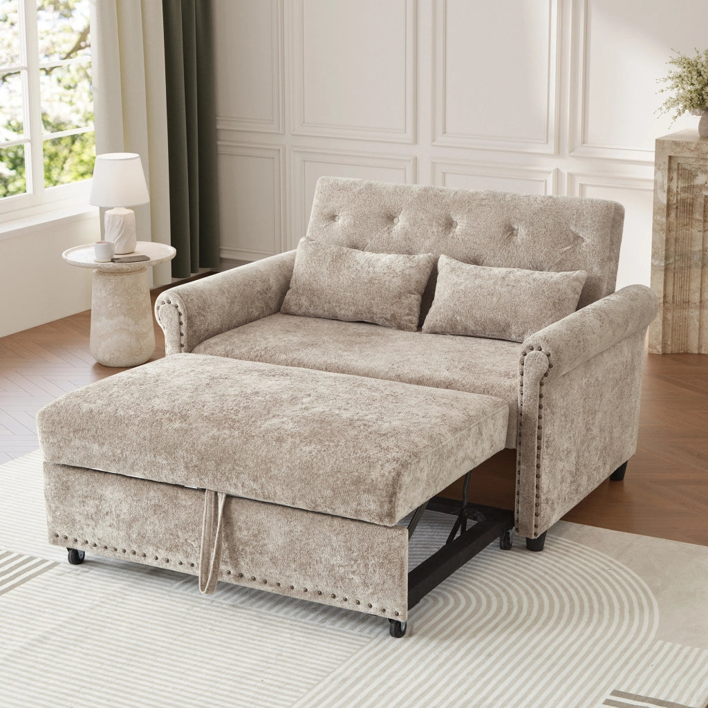 DIVANO LETTO 2 posti 3 in 1 in chenille marrone grigio