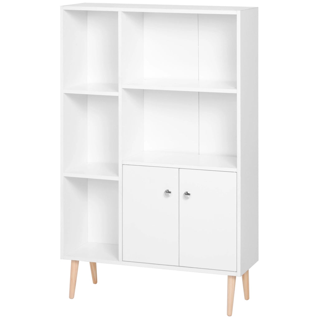 Libreria scandinava ¨C Zephmum ¨C Bianca 80x23.5x123 cm 5 ripiani ante legno