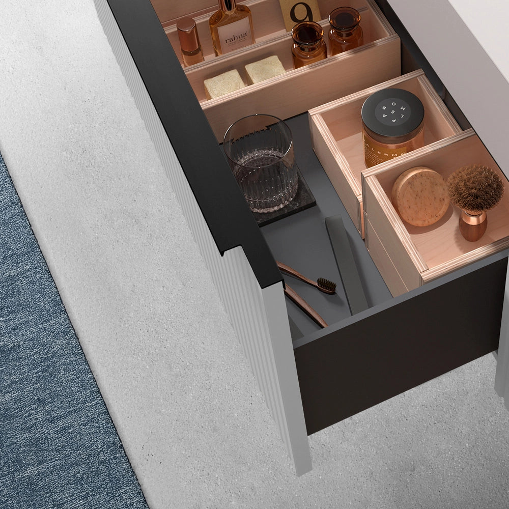 Mobile bagno sospeso 70 cm bianco opaco cannettato con cassetto e lavabo Nara