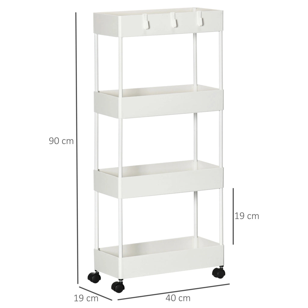 CARRELLO A 4 RIPIANI 40x19x90 cm Bianco in acciaio