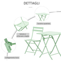 Set Tavolo e 2 Sedie Pieghevoli da Giardino in Metallo Verde