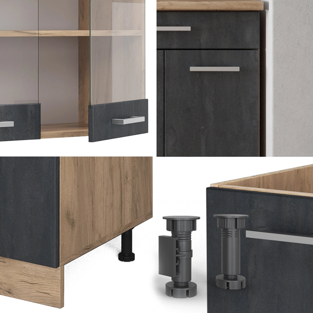 Vicco Cucina monoblocco Calcestruzzo nero/quercia dorata 140 cm PL Rovere