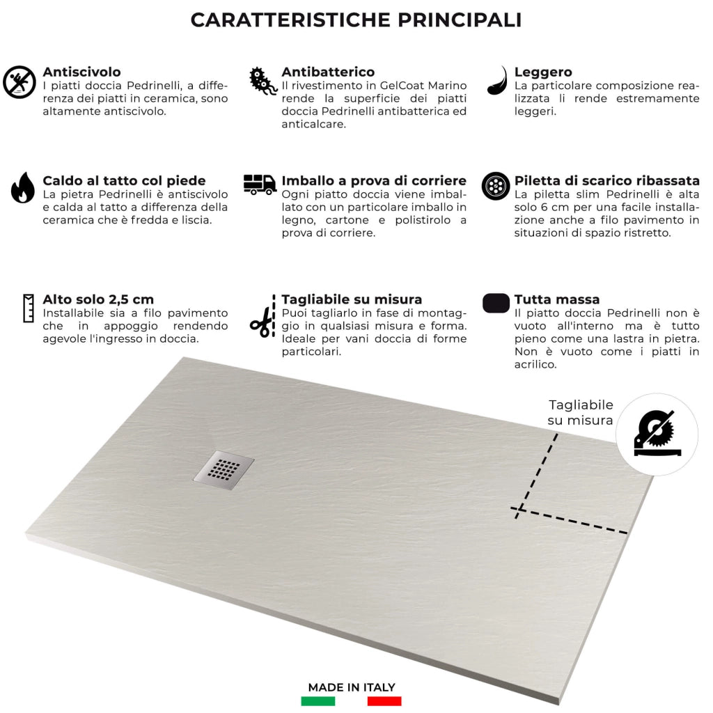 Piatto Doccia in Pietra 100x100 cm Pedrinelli Ardesia Stone Side Grigio