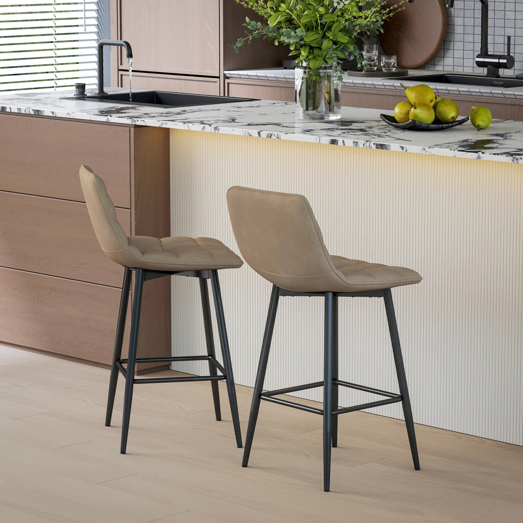 Sgabelli da Cucina ¨C zephmum ¨C Tessuto Effetto Velluto e Metallo, Marrone, 45x47x84 cm