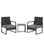 SALOTTO DA GIARDINO IN RATTAN CON 2 POLTRONE DA ESTERNO E TAVOLINO CON PIANO IN VETRO, NERO