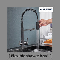 Bernd | Filtro opaco  3 vie grigio titanio gastronomia Rubinetto cucina amolla in acciaio inossidabile osmosi|Miscelatore da ristorante ruotabile 360°