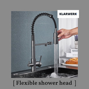 Bernd | Filtro opaco  3 vie grigio titanio gastronomia Rubinetto cucina amolla in acciaio inossidabile osmosi|Miscelatore da ristorante ruotabile 360°