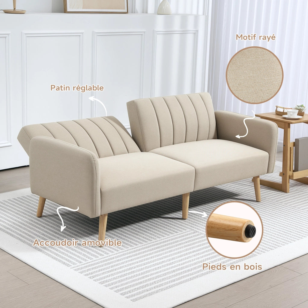 Divano letto 2 posti ¨C zephmum ¨C Tessuto beige, Struttura in legno