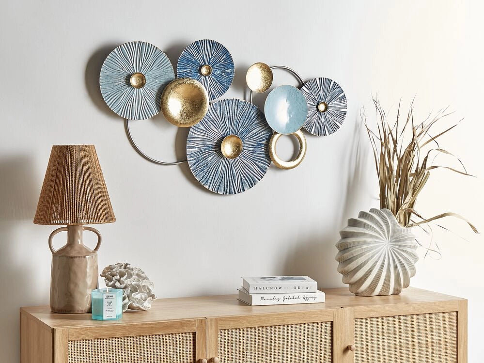 Decorazione murale in ferro blu e oro Arte murale fatta a mano Accessorio moderno